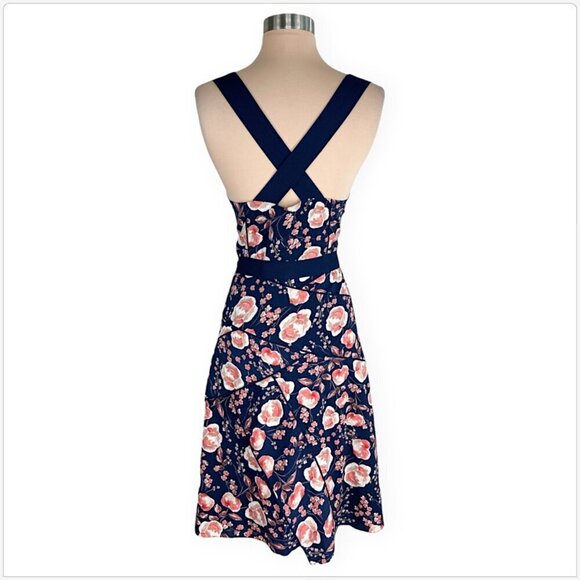 Adrianna Papell Navy Coral Floral Printed Pleated Fit and Flare Dress NWT NEW 12 - Picture 5 of 6